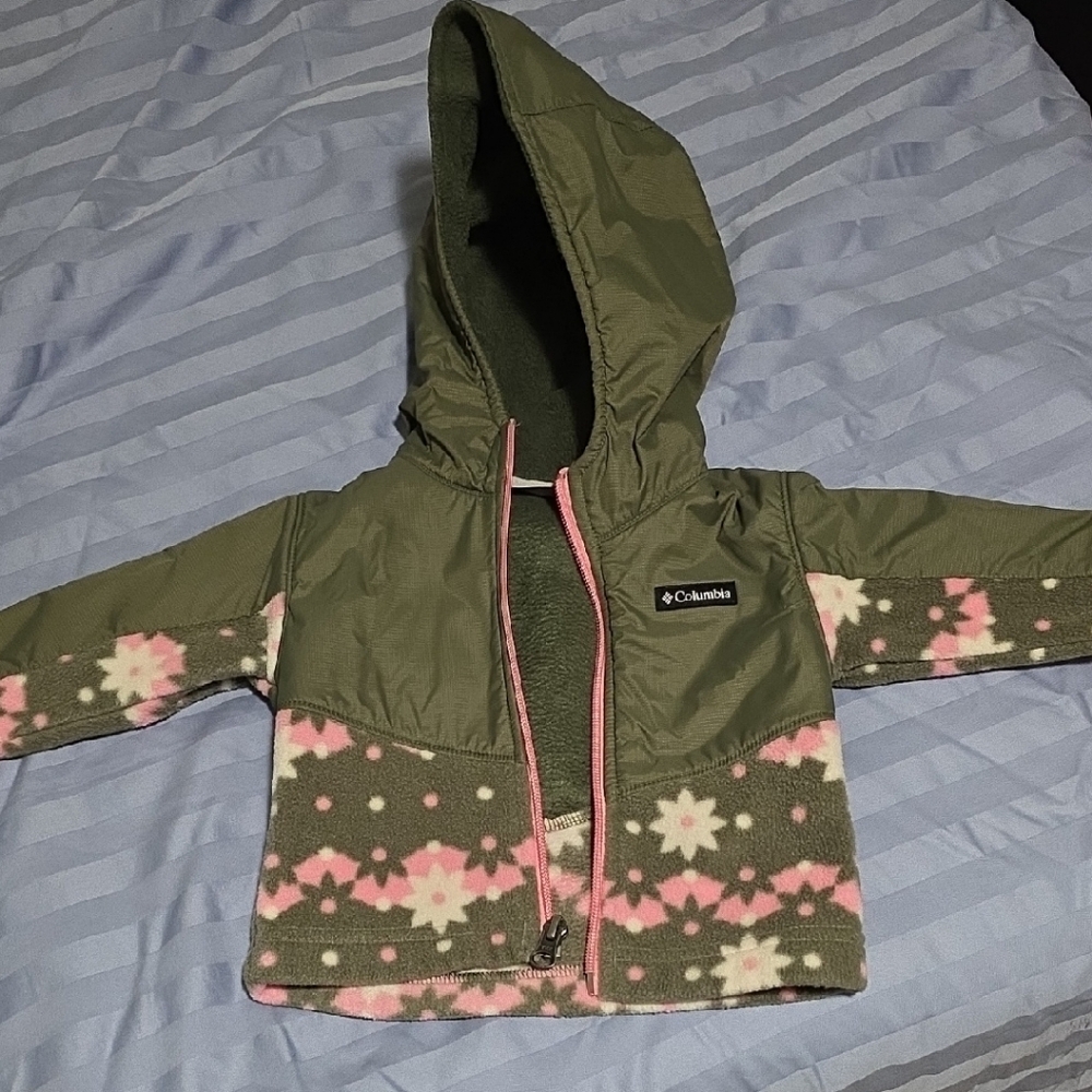 Columbia Olive and Pink Floral Hooded Jacket